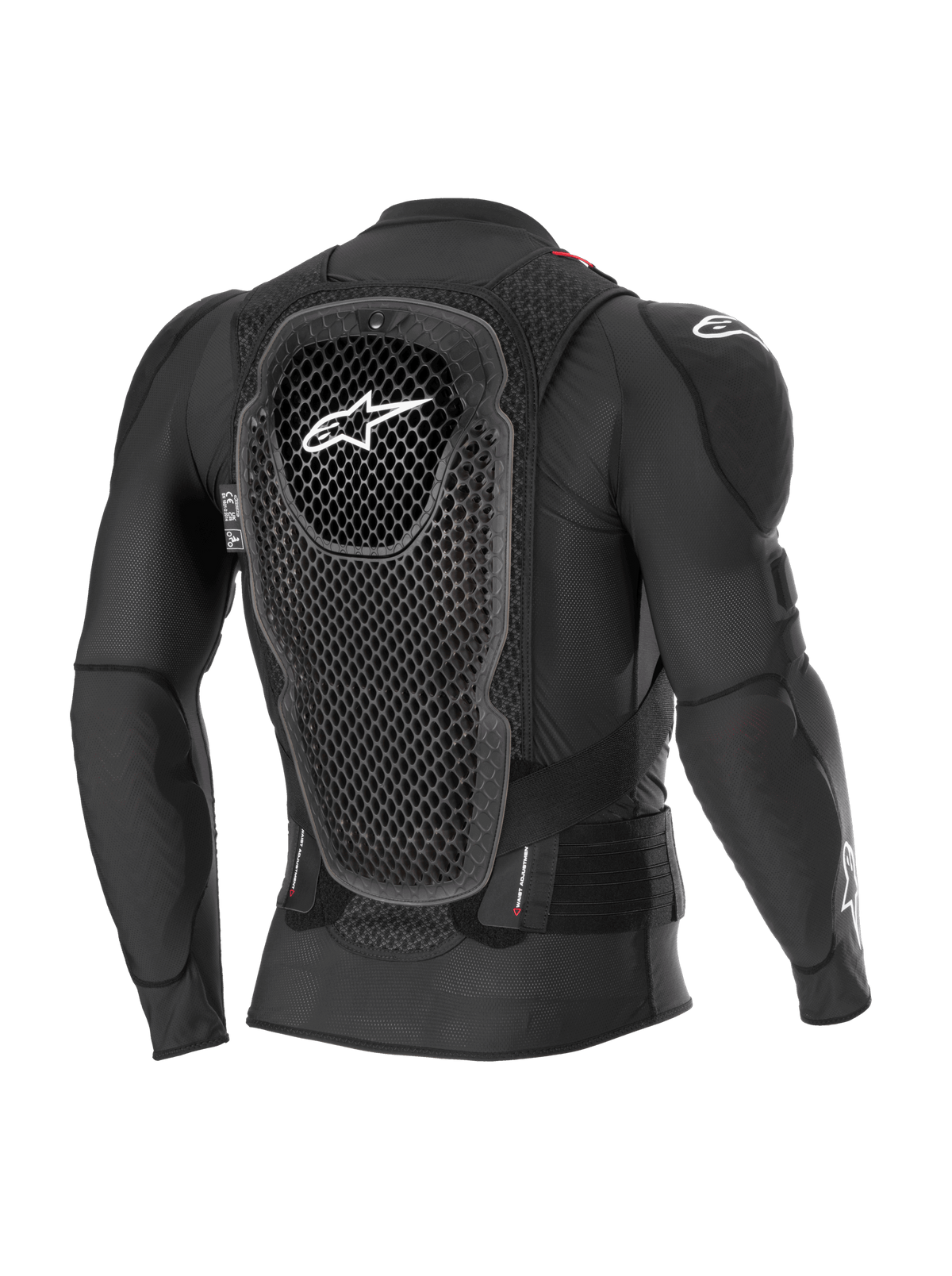 Chaqueta de protección Alpinestars Bionic Pro V3 Plasma, color negro, vista posterior que destaca el protector de espalda con tecnología Cell, chasis de malla transpirable y protecciones de hombros integradas, equipo de protección para motocross