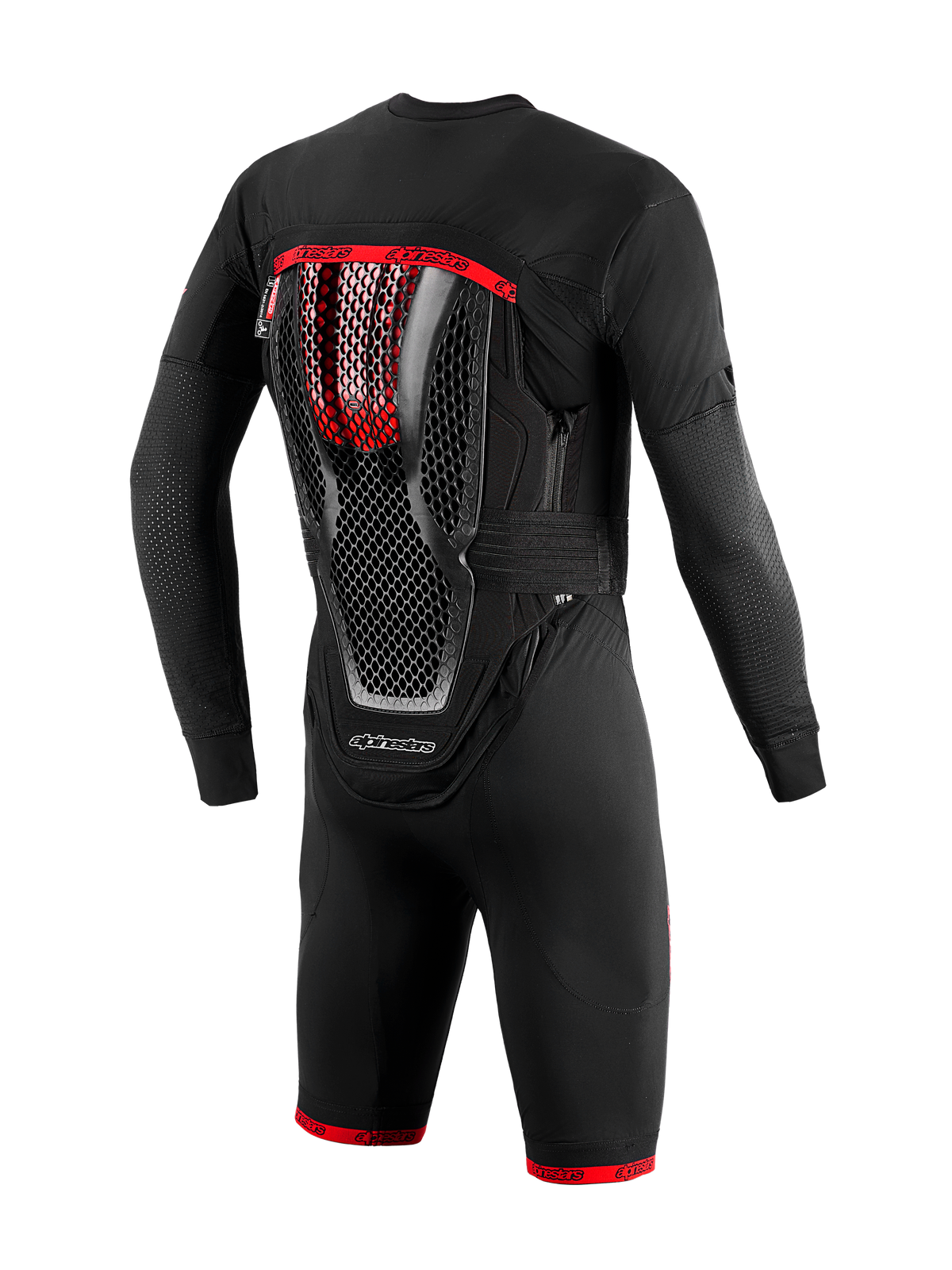Sistema De Airbag Tech-Air 10 V2 Race, capa base negra y roja con protector de espalda de panal integrado para pista.
