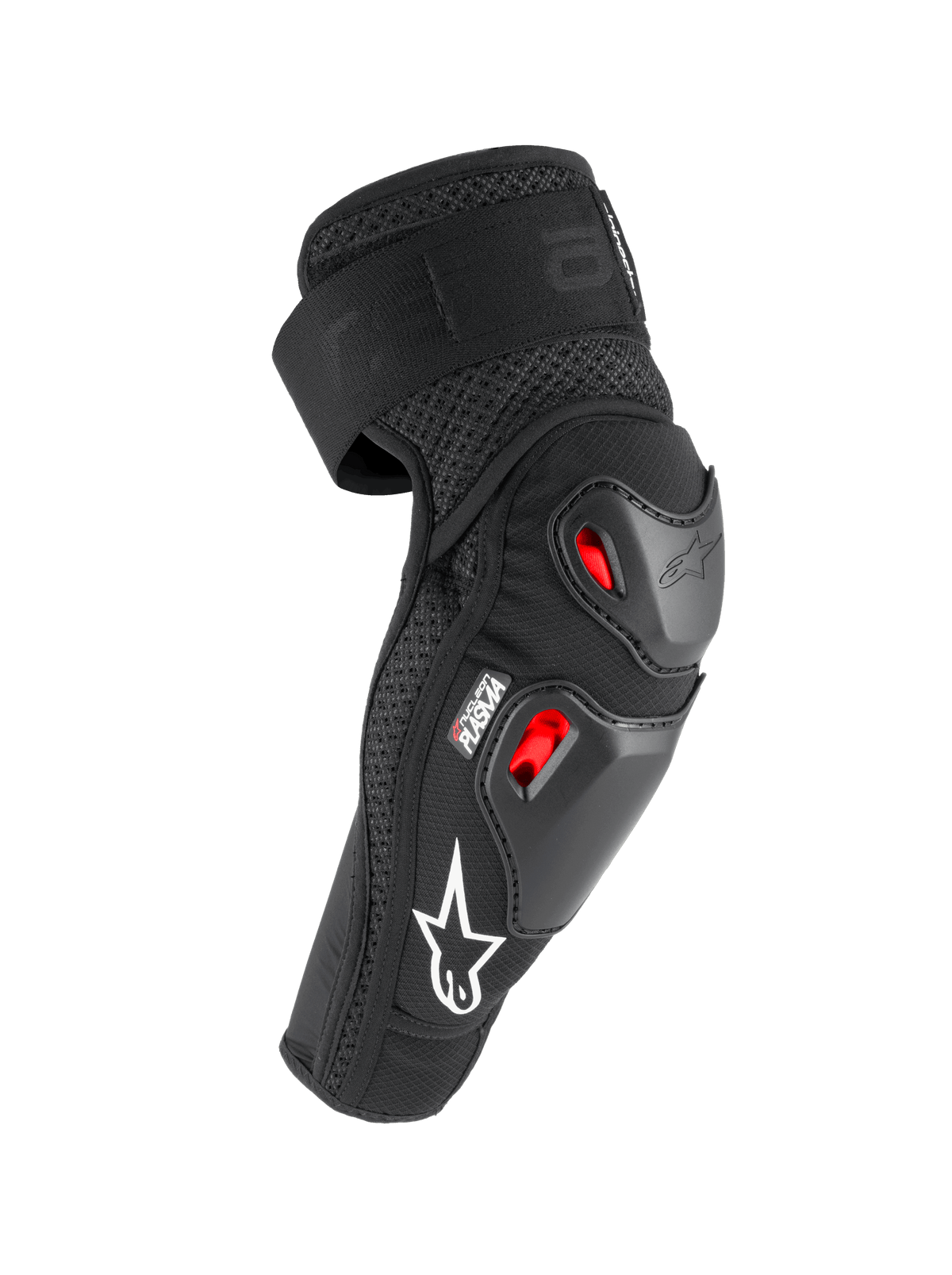 Coderas Alpinestars Bionic Pro Plasma, negro, rojo y blanco, con carcasas termoplásticas dobles y protección contra impactos Nucleon PLASMA, diseño de malla transpirable con logotipo blanco, equipo de protección para motociclismo off-road