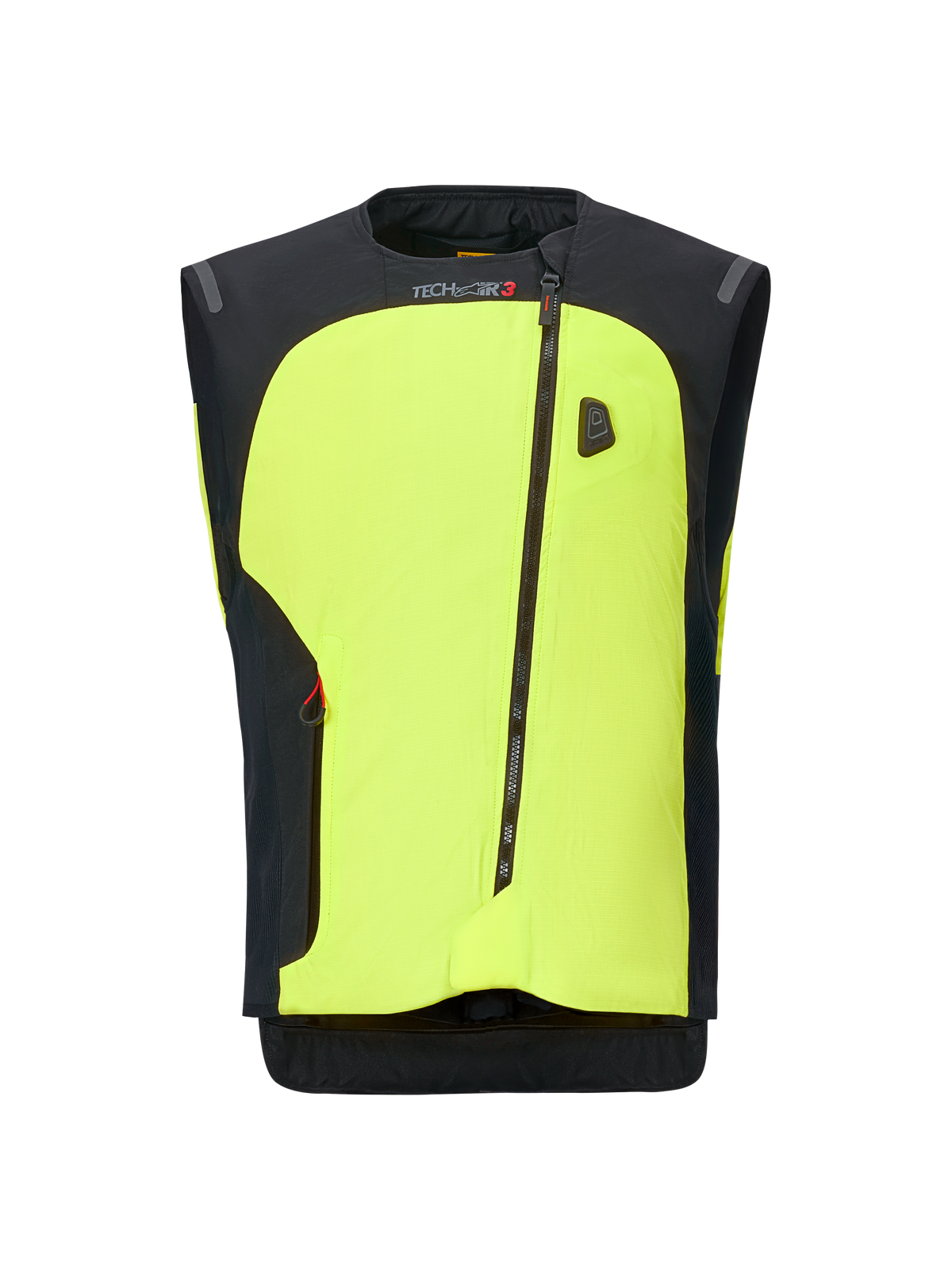 Alpinestars Tech-Air® 3 V2 System, chaleco airbag para moto, amarillo neón y negro, con diseño de cremallera diagonal, sistema de protección electrónico autónomo y construcción moderna y estilizada para uso en carretera