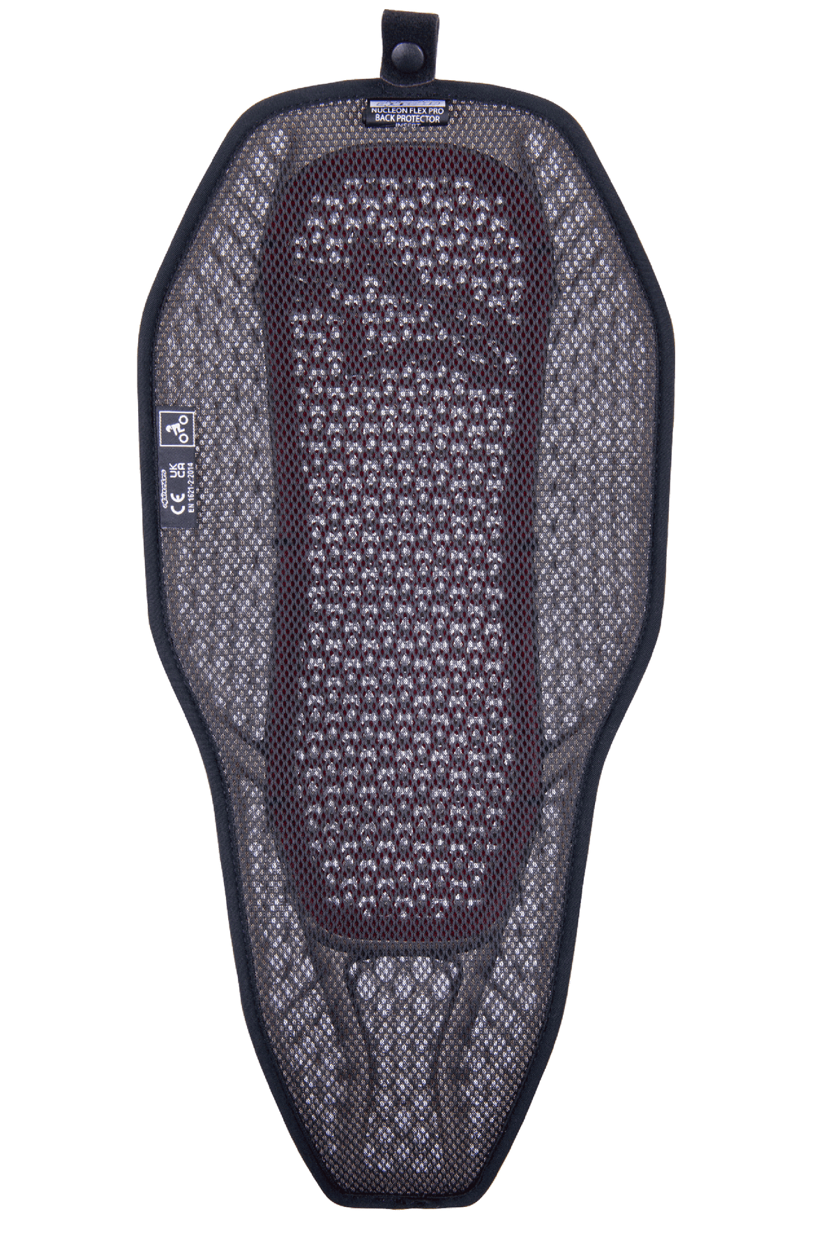 Inserto de protector de espalda completo Alpinestars Nucleon Flex Proi, protector de espalda para motocicleta, rojo humo transparente, forro de malla 3D gris con núcleo rojo visible, diseño híbrido altamente ventilado con botón a presión para integración en la chaqueta