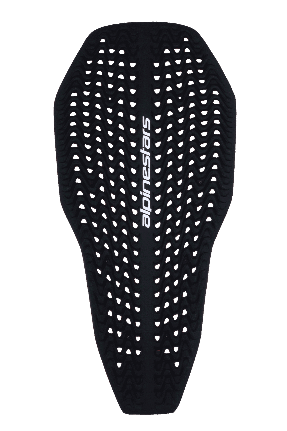 Alpinestars Nucleon Plasma Full Back Protector Insert, protector de espalda para motocicleta, negro, con una textura ondulada perforada para ventilación, logotipo de Alpinestars vertical en blanco, diseño contorneado delgado y flexible