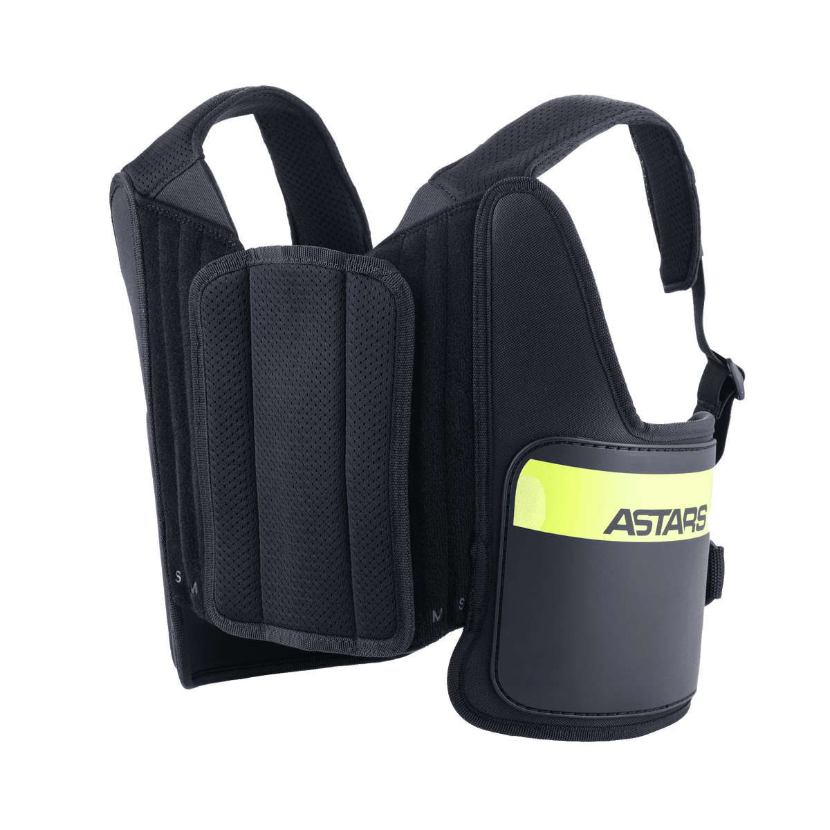 Alpinestars Bionic Rib Support, Karting Rib Protector, Black and Yellow Fluo, featuring ASTARS branding, adjustable mesh straps and multi-layered padded construction for an ergonomic fit.