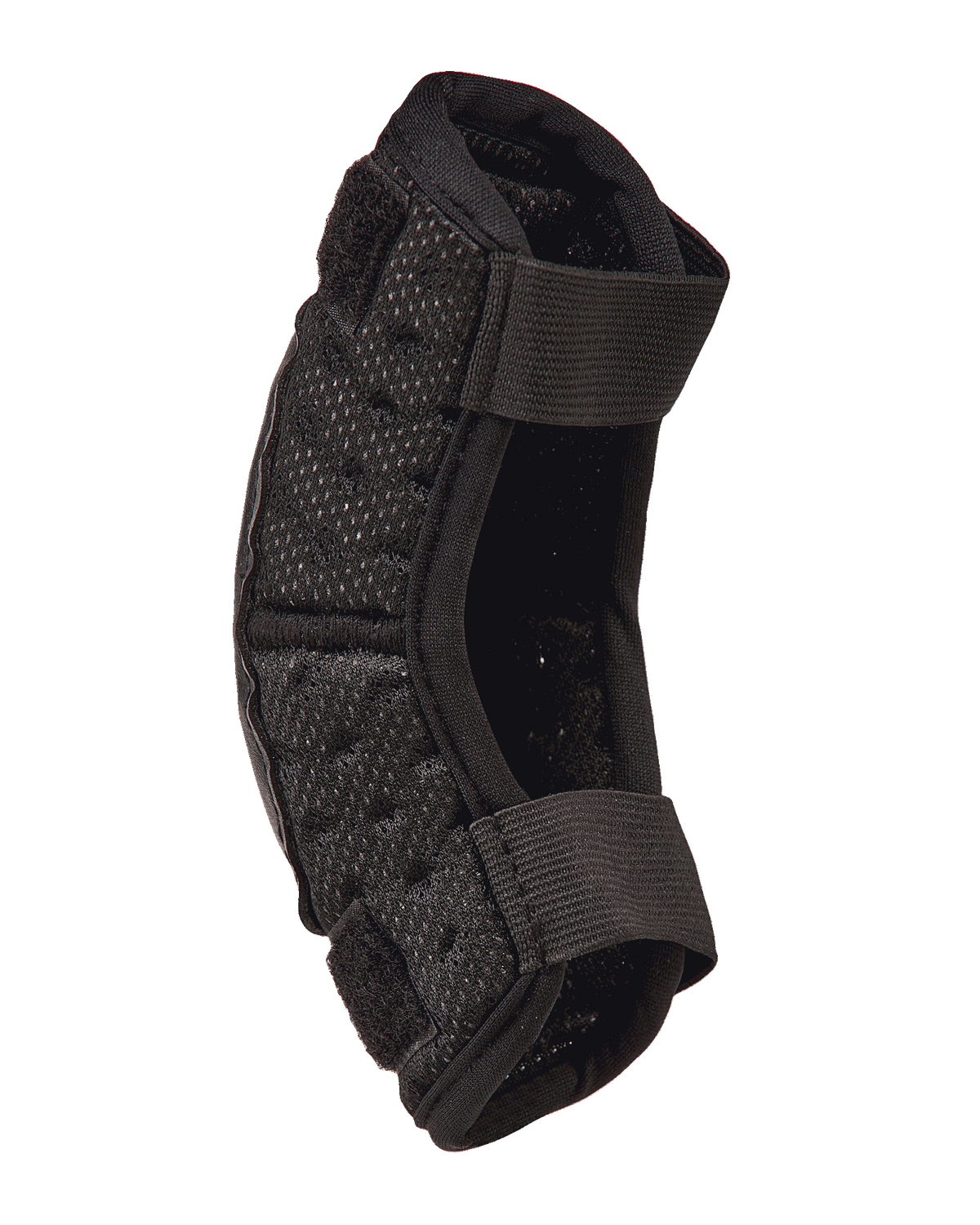 Alpinestars Youth Bionic Action Kickstart Elbow Guard, Black motocross elbow protector, profile view showing double elasticated straps and flexible perforated padding, durable off-road protective gear for kids
