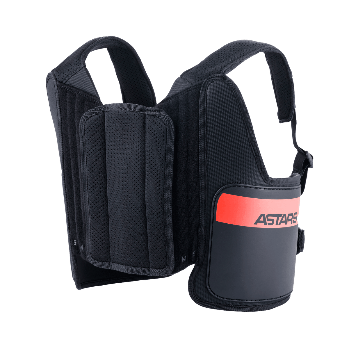 Alpinestars Youth Bionic Rib Support, protector de costillas para karting, negro con detalles en rojo, con correas de hombros ajustables de malla, panel central acolchado y carcasas laterales rígidas con el logo ASTARS, equipo de seguridad ligero y ergonómico para jóvenes pilotos.