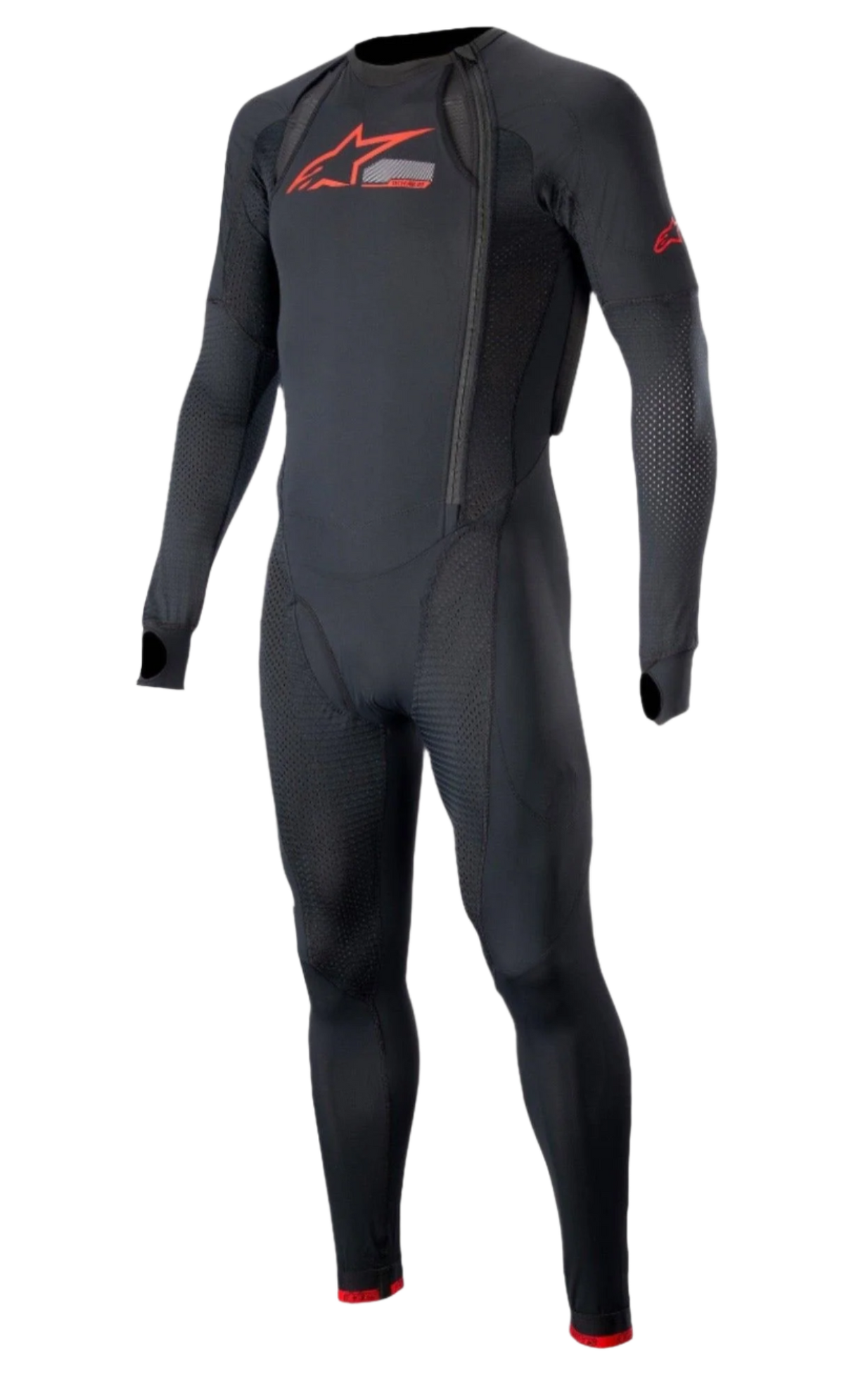 Alpinestars Tech-Air 10 Race, sistema de capa técnica larga, mono interior para hombre, negro y rojo brillante, transpirable.