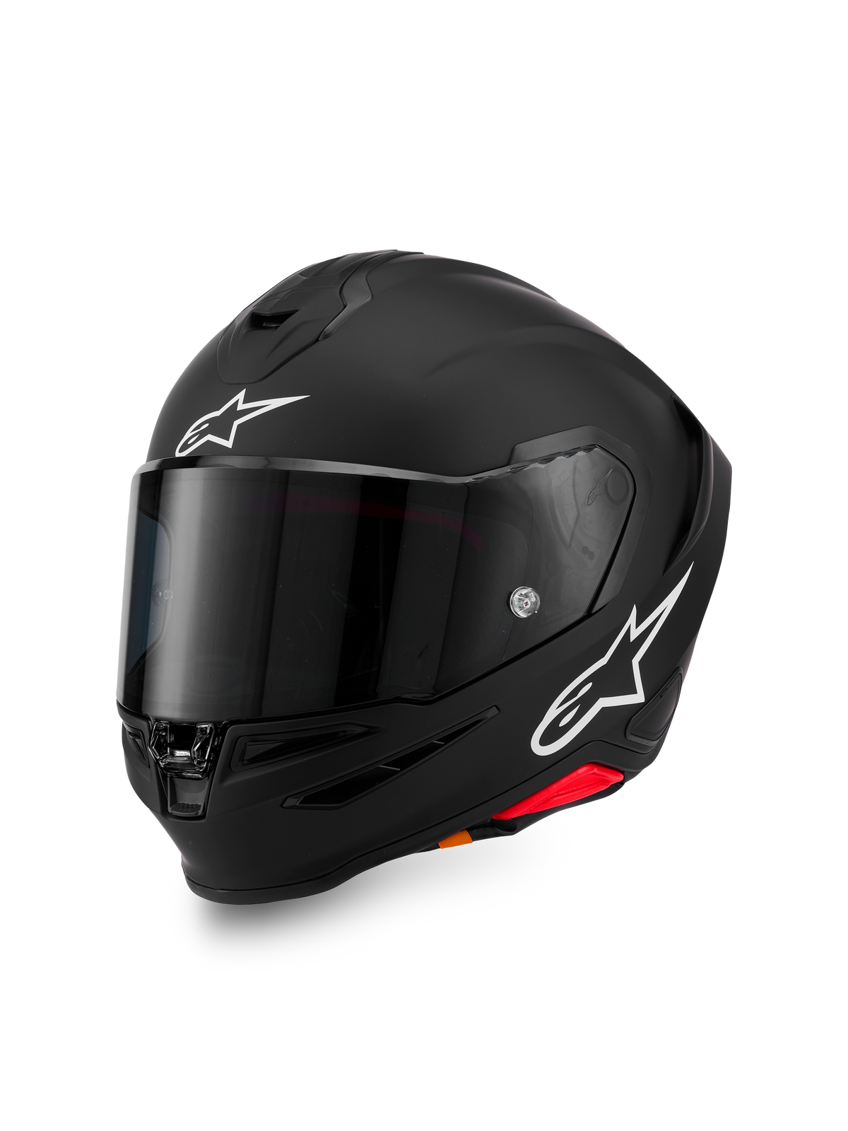 Casco Alpinestars S-R7 Solid, casco de moto integral, negro mate con logos A-star blancos, visor ahumado oscuro, diseño aerodinámico para competición y conducción deportiva