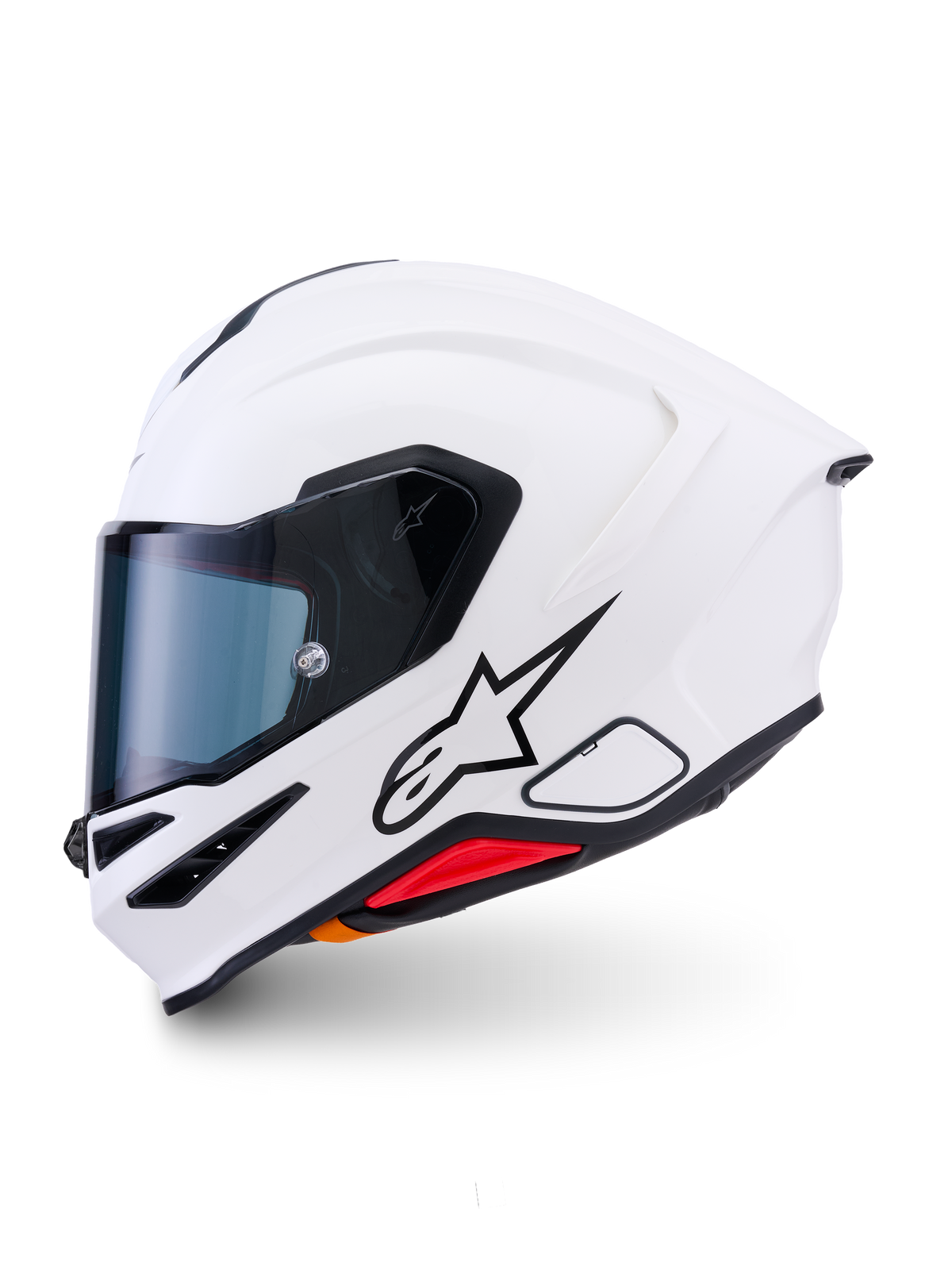 Casco Alpinestars S-R7 Solid, casco de moto integral, blanco brillante, con calota aerodinámica y spoiler integrado, visor transparente y diseño optimizado para rendimiento
