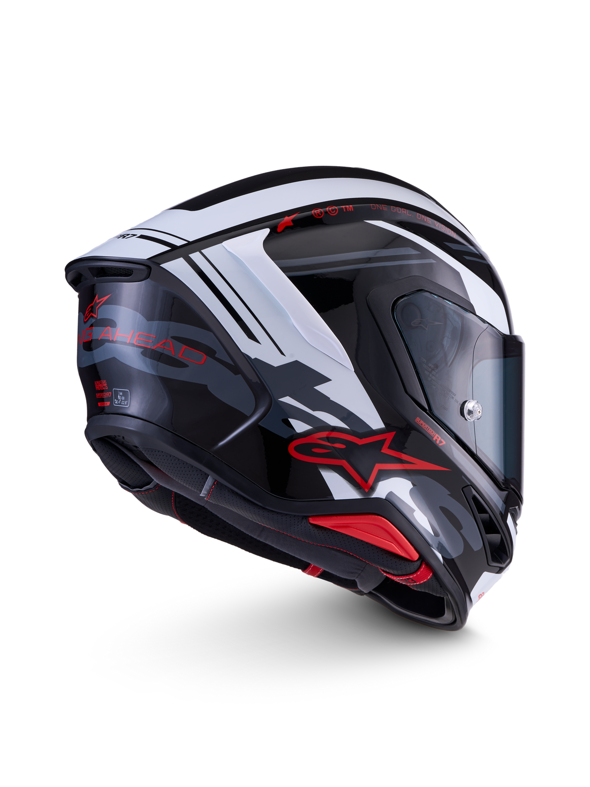Alpinestars S-R7 A-Core casco integral de moto para carreras, negro, blanco y rojo brillante, aerodinámica avanzada y alerón integrado