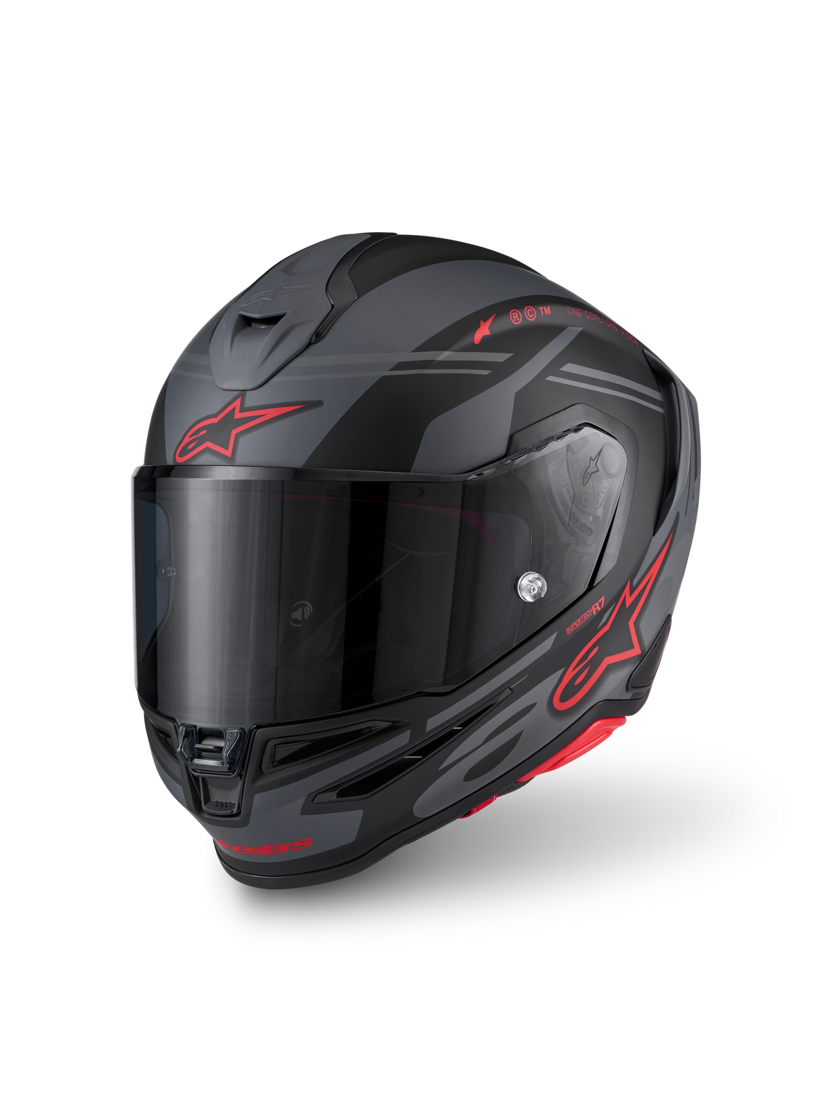 Alpinestars S-R7 A-Core Casco ECE06, casco integral de moto para carreras, negro, gris y rojo mate, construcción de compuesto de carbono