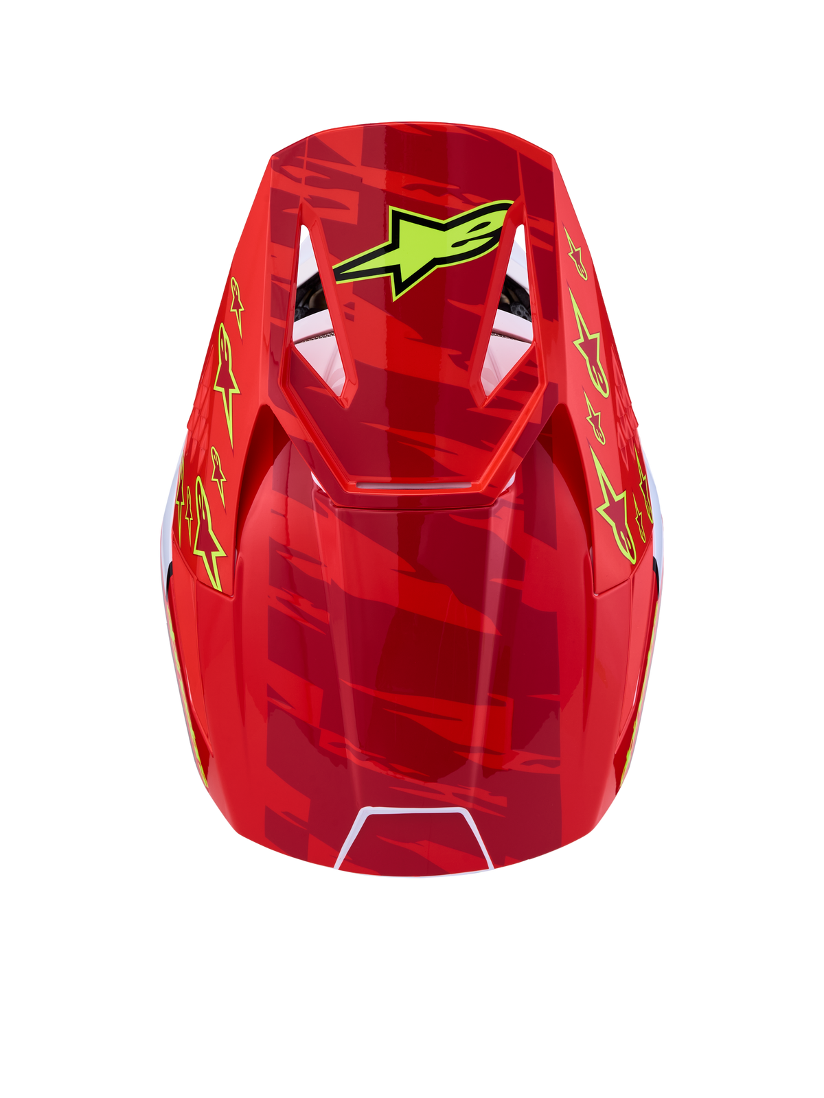 Alpinestars Casco SM3 Falcon ECE06, casco de motocross para off-road, rojo y amarillo, certificado ECE 22.06, vista superior con gráficos de estrellas