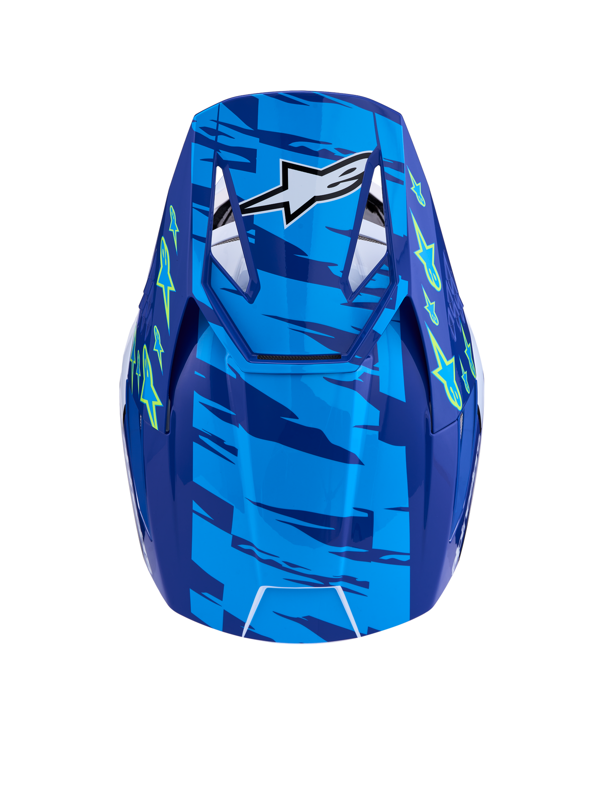 Casco Alpinestars SM3 Falcon ECE06, casco de motocross y off-road para hombre, azul y amarillo flúor, vista superior con visor ventilado, certificación ECE 2206