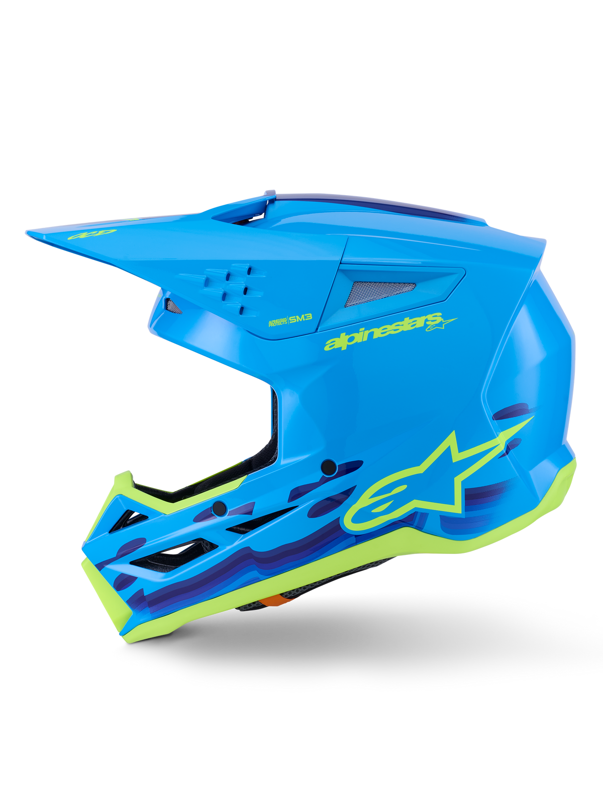 Casco Alpinestars S-M3 Force OCD, casco de motocross, cian brillante con acentos gráficos, con una carcasa aerodinámica, visera protectora y ventilación de alto flujo para carreras off-road