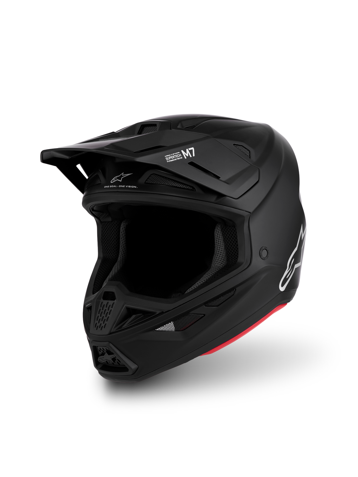 Alpinestars S-M7 Solid ECE06, casco de motocross y off-road, negro mate y rojo, carcasa aerodinámica ligera con tecnología PLASMA, certificado ECE 22.06 para alto rendimiento