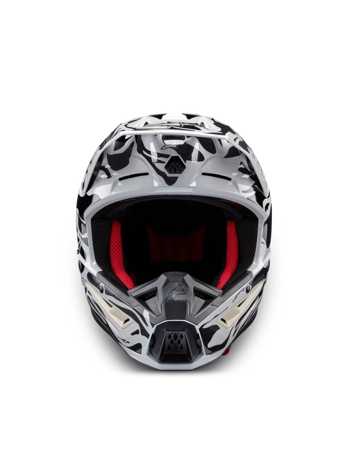 Alpinestars S-M5 Mineral, casco de motocross gris y negro con forro interior rojo, certificado ECE 22.06, diseño ventilado para off-road