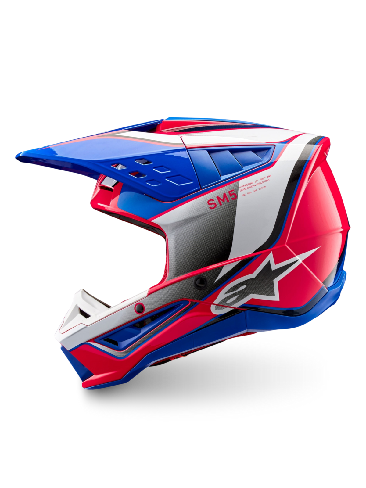 Alpinestars S-M5 Sail ECE 22.06, casco de motocross off-road azul y rosa brillante con ventilación avanzada
