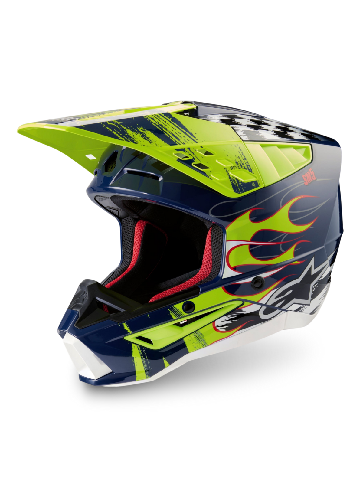 Alpinestars Casco S-M5 Rash ECE 22.06, casco de motocross para off-road, azul marino y amarillo fluo brillante, con protección avanzada para pilotos