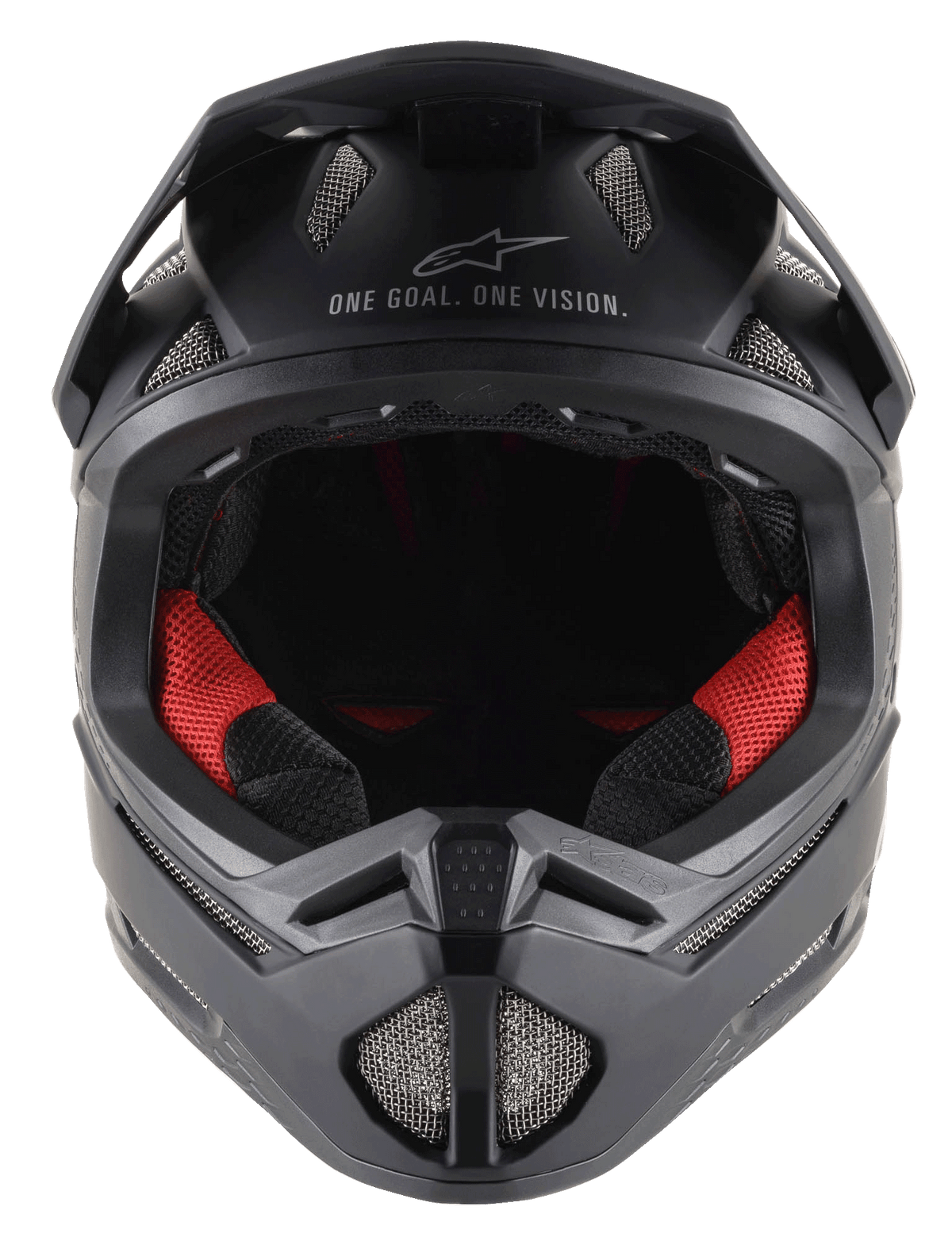 Missile Tech Solid Helmet in Matte Black, full-face MTB helmet with red interior padding and high-flow mesh vents.
