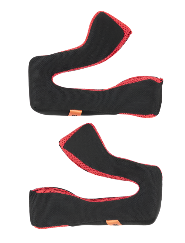 Alpinestars S-M5 Cheek Pad Set +5 mm, acolchado interior de repuesto para casco, tejido negro con ribete de malla roja, diseño ergonómico curvado, accesorio de casco para motocross y conducción off-road