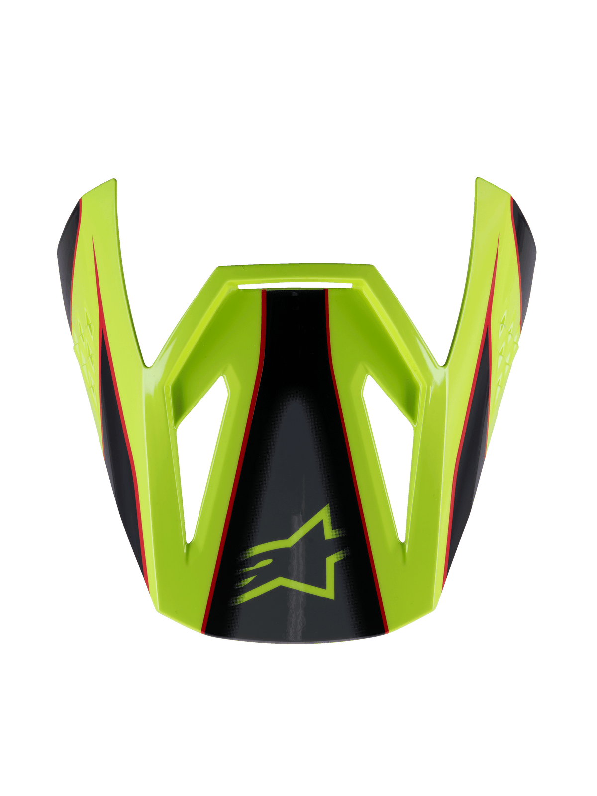 Alpinestars S-M3 Youth Fray Visor, visera para casco de motocross, rojo, amarillo flúor y negro con acabado brillante, diseño angular con el logotipo de la estrella de Alpinestars, repuesto oficial para cascos de competición juveniles