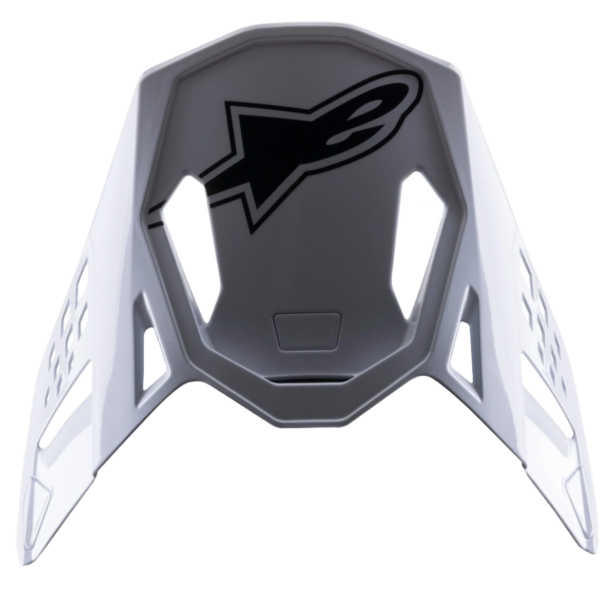 Alpinestars S-M8 Factory Visor, Motocross Helmet Replacement Peak, White with Black Alpinestars logo, glossy finish, aerodynamic design with ventilation cutouts