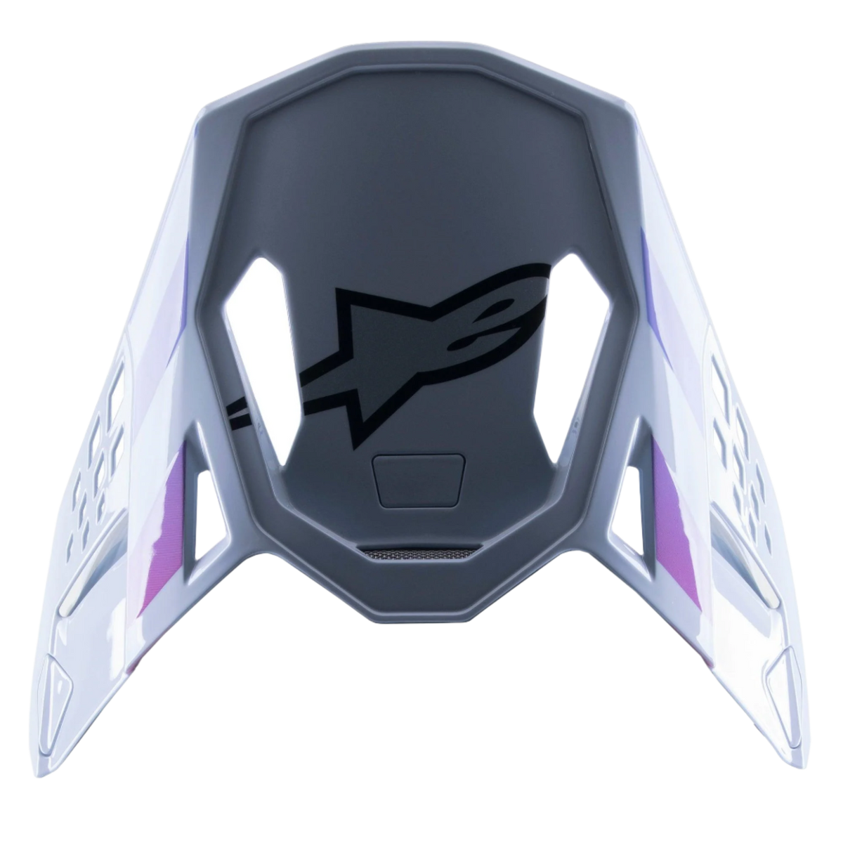 Visera Alpinestars Supertech M10 Daytona 23 LE, visera de repuesto para casco de motocross, color Gris Haze con acentos en Naranja Flúor y Rodamina, diseño aerodinámico con ajuste a presión y logotipo de Alpinestars en negro en la parte inferior