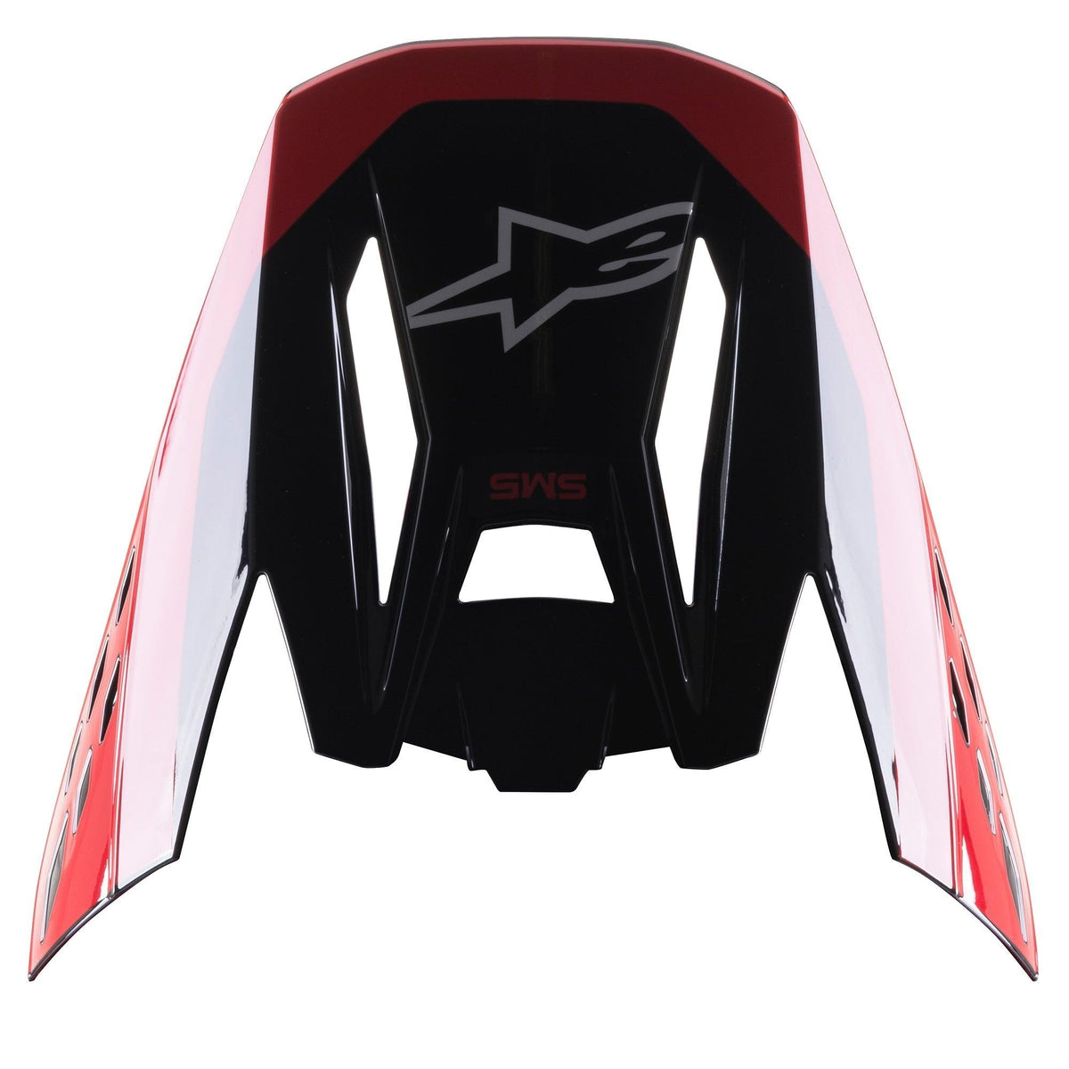 Alpinestars S-M5 Beam Visor, accesorio para casco de motocross, negro y rojo brillante, con un logotipo de estrella gris y marca SM5 en rojo, visera de repuesto para equipo de carreras todoterreno