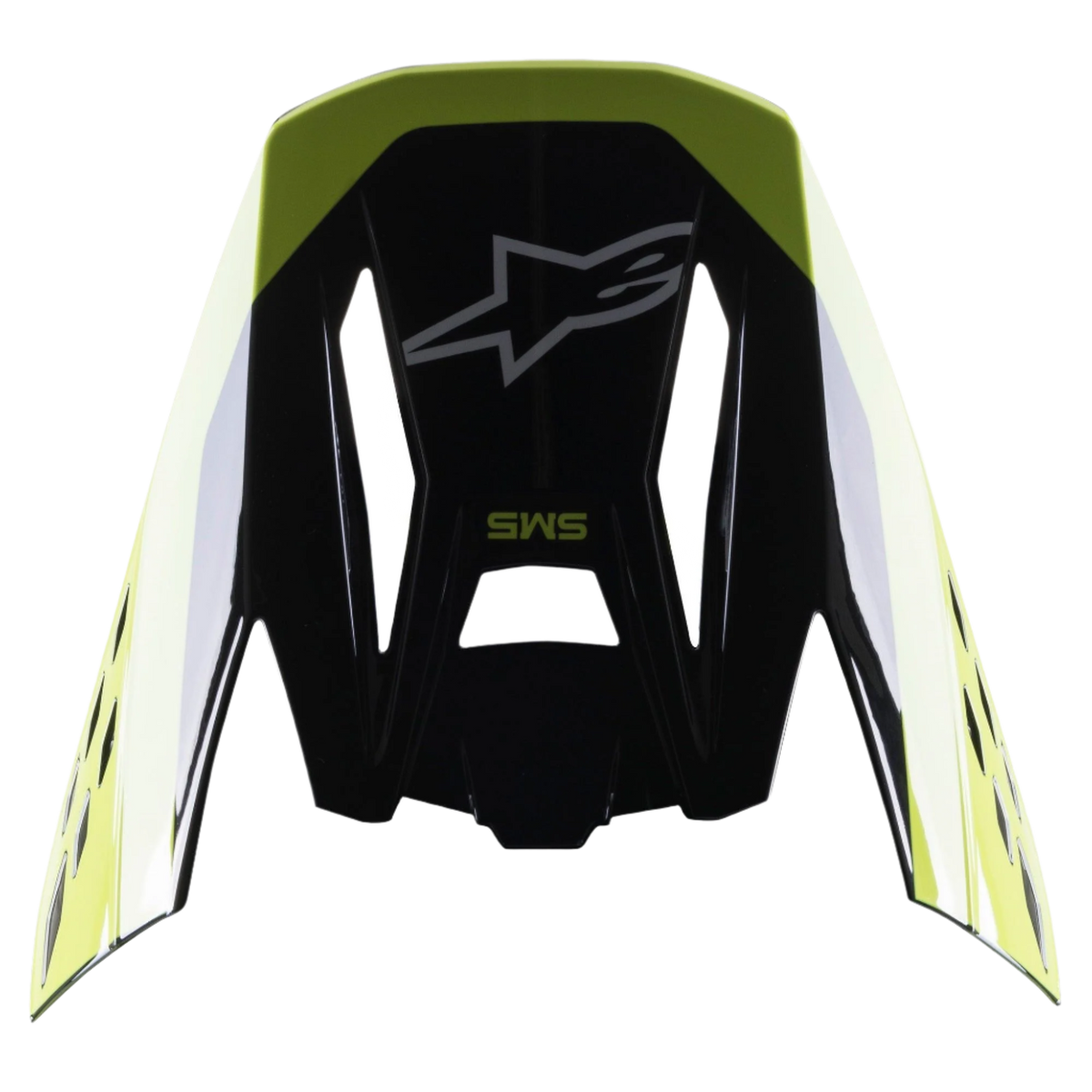 Visera Alpinestars S-M5 Beam, accesorio para casco, negro y amarillo flúor brillante, con el logotipo de la estrella de Alpinestars y la marca SM5, visera de repuesto para cascos de motocross