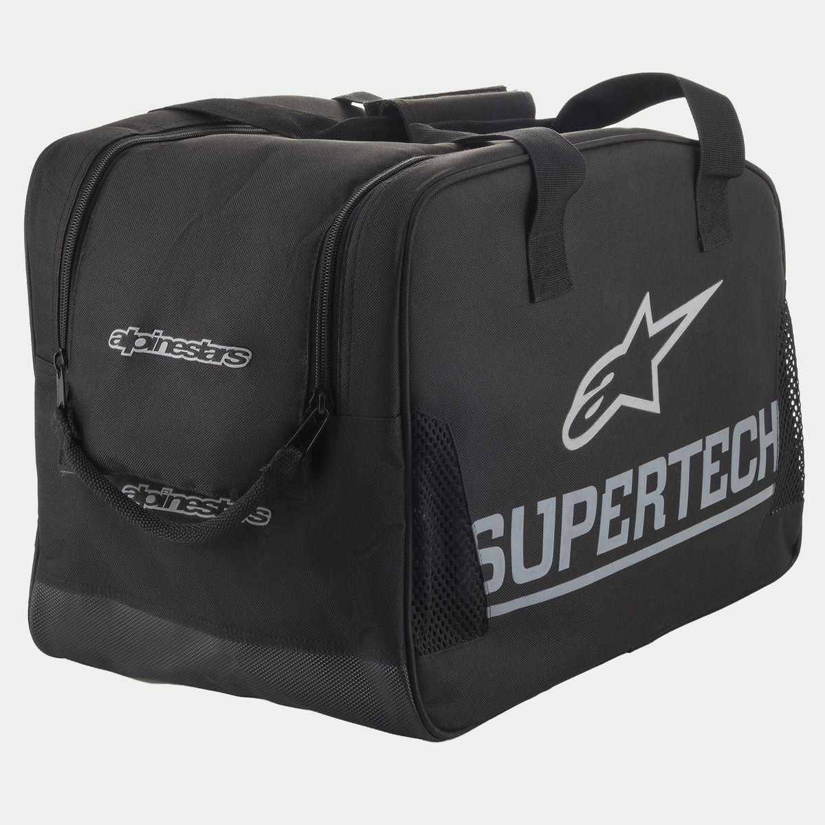 Alpinestars Supertech Semi Rigid Bolso, bolsa para casco de moto con protección y almacenamiento duradero, negro y blanco, con logotipo Supertech y marca Alpinestars
