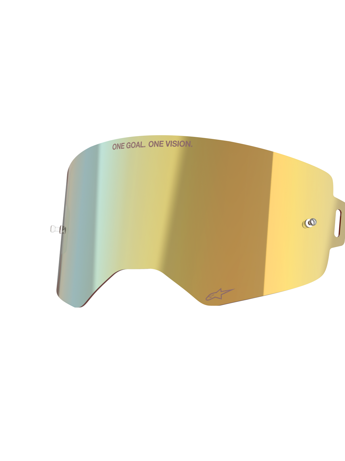 Alpinestars Supertech Mirror Lens, Mirror Gold, lente de repuesto reflectante para gafas con postes integrados para tear-off y el texto 'ONE GOAL. ONE VISION.', accesorio de motocross de alta claridad.