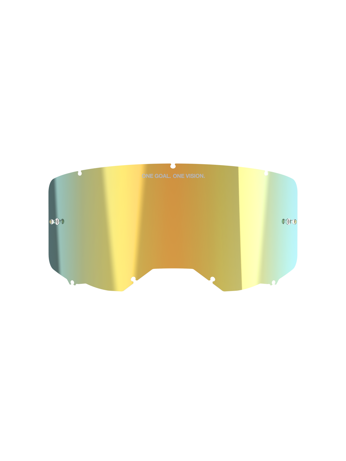 Alpinestars Vision 8-5-3 Mirror Lens, accesorio para gafas de motocross, Mirror Gold, acabado metálico reflectante con el texto "ONE GOAL. ONE VISION.", postes integrados para tear-off, sistema de bloqueo de siete orificios, policarbonato de alta claridad para carreras off-road