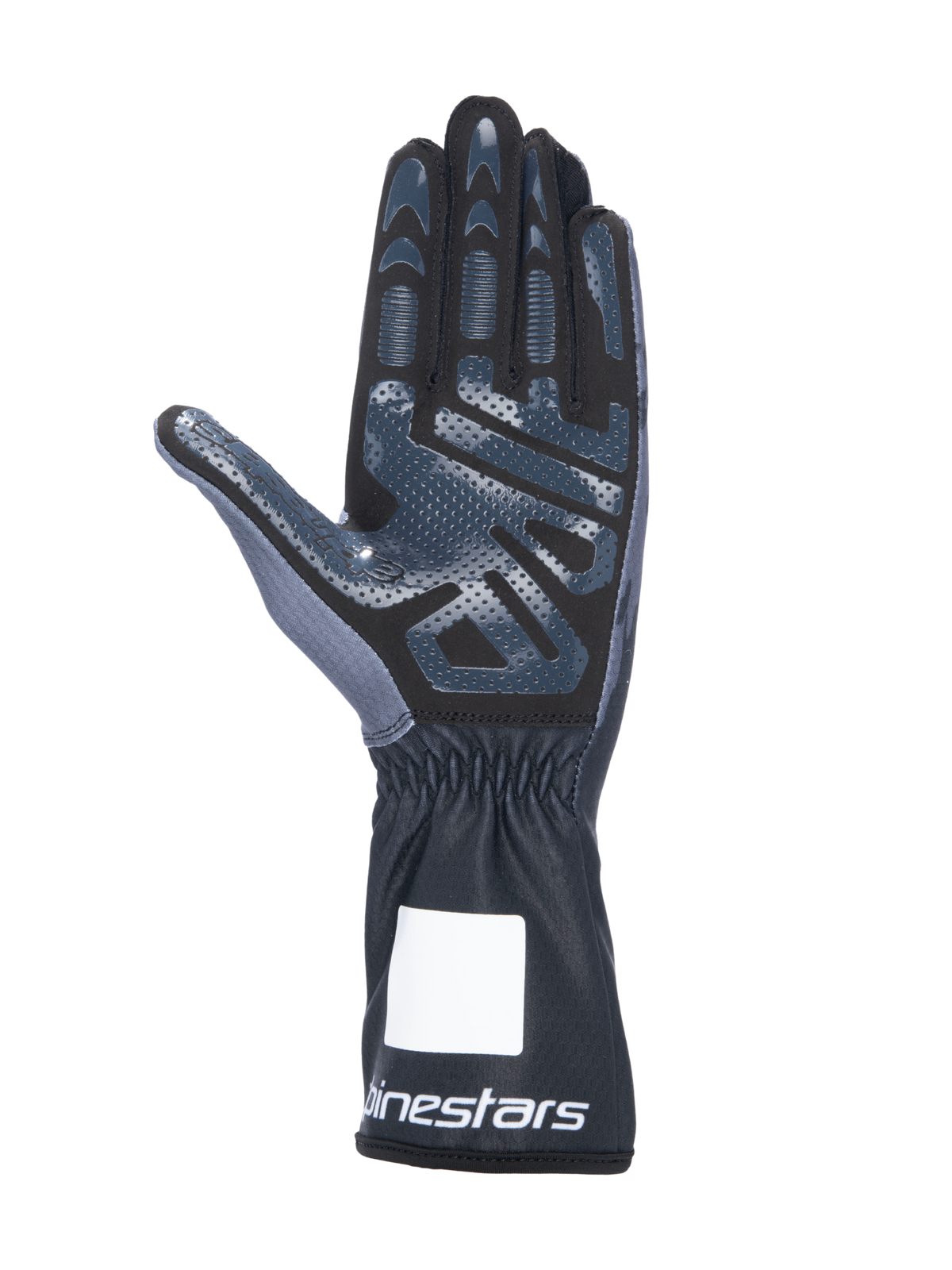 Guantes de karting Alpinestars Tech-1 K V3, Negro Antracita, vista de la palma con impresión de silicona de alto agarre, palma de ante sintético, puño con muñeca elástica y logotipo blanco, equipamiento profesional de automovilismo