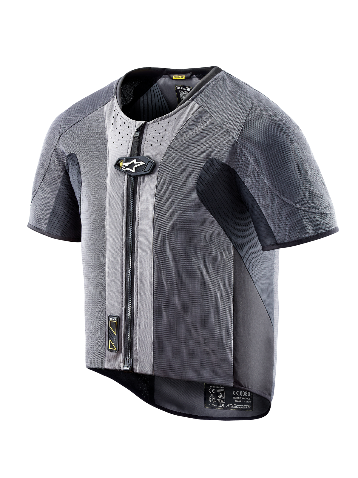 Alpinestars Tech-Air 5 Airbag Vest, dark gray mesh with short sleeves and front-zip for autonomous road riding protection.