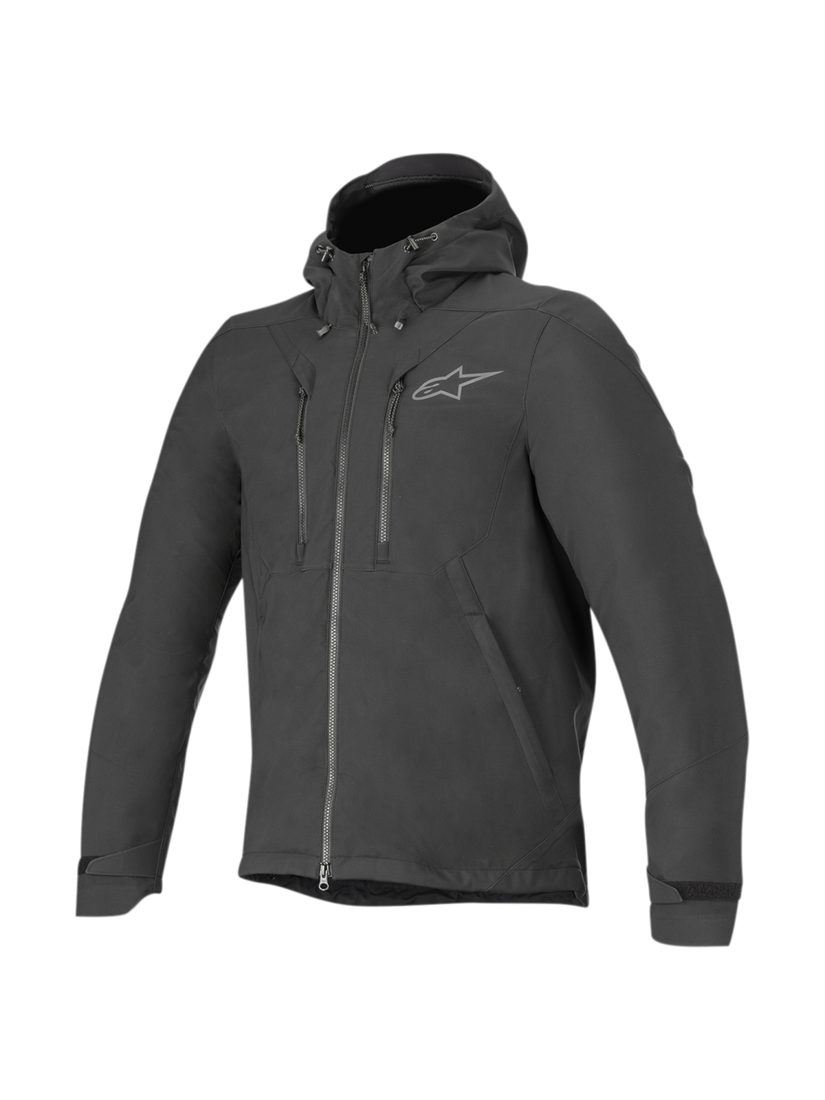 Alpinestars Domino Tech Jacket, Black Men's Urban Motorcycle Softshell with Fixed Hood and Water-Resistant Finish.