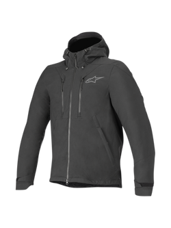 Alpinestars Domino Tech Jacket, Black Men's Urban Motorcycle Softshell with Fixed Hood and Water-Resistant Finish.