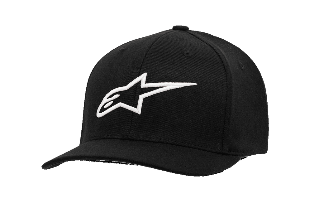 Alpinestars Ageless Curve Hat, gorra de béisbol negra con logotipo de estrella blanco bordado en 3D, visera curva, corona estructurada, tejido de sarga, ropa deportiva casual de motor