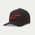 Gorra Alpinestars Ageless Curve, gorra de béisbol negra y roja, con logotipo rojo bordado en 3D en la parte frontal, tejido de sarga con visera curva, accesorio casual inspirado en el automovilismo