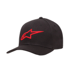 Gorra Alpinestars Ageless Curve, gorra de béisbol negra con logotipo bordado en 3D en color rojo, visera curva, tejido de sarga, accesorio de ropa deportiva casual