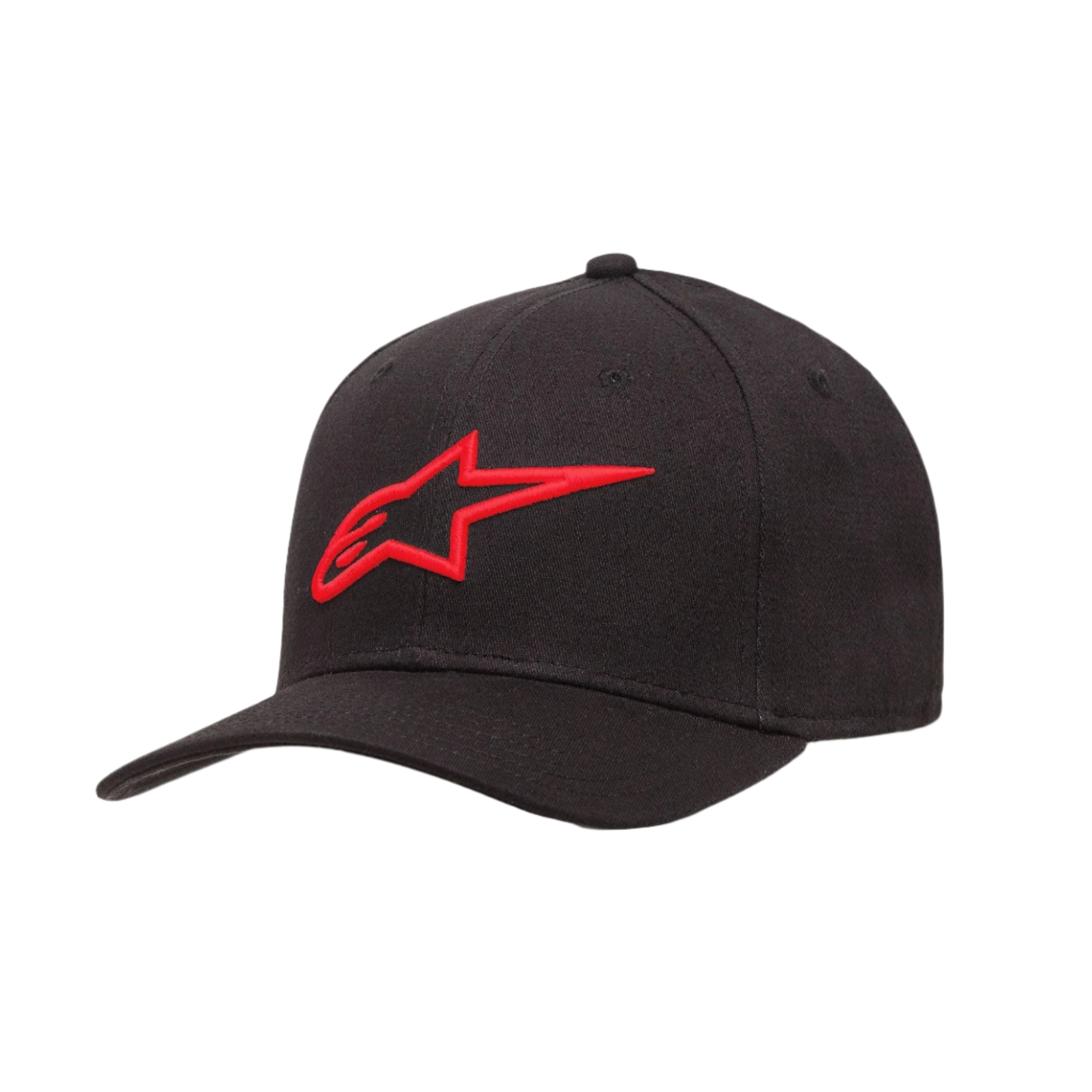 Gorra Alpinestars Ageless Curve, gorra de béisbol negra con logotipo bordado en 3D en color rojo, visera curva, tejido de sarga, accesorio de ropa deportiva casual