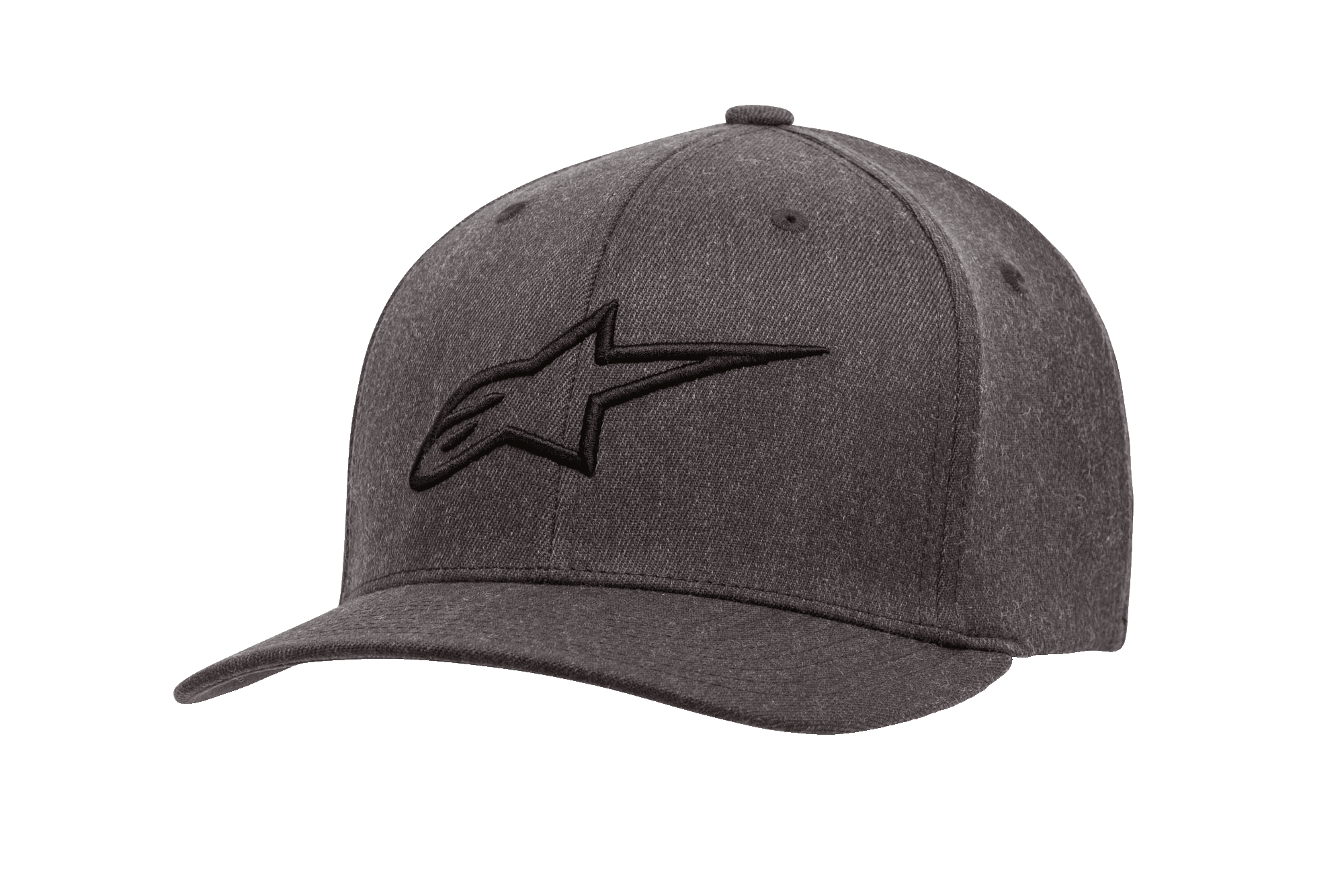 Alpinestars Ageless Curve Hat, Charcoal Heather Gray Baseball Cap with Black 3D Embroidered Logo, Curved Brim, Structured Twill Fabric with Ventilation Eyelets, Casual Motorsport Headwear