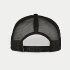 Alpinestars Corp Trucker Hat, Military Black, rear view showing black mesh back panels and adjustable snapback closure, small woven logo label, casual motorsport-inspired headwear