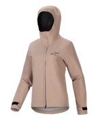 Alpinestars Stella A-Dura Rain Jacket, chaqueta impermeable de ciclismo para mujer, marrón claro, diseño con capucha, cremallera frontal y solapa protectora, puños ajustables con velcro negro, pequeño logo en el pecho, material de alto rendimiento impermeable y transpirable para MTB