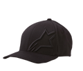 Alpinestars Corp Shift 2 Curved Bill Hat, gorra de béisbol negra, bordado plano tonal en el panel frontal izquierdo, visera curva, construcción de seis paneles con orificios de ventilación, estilo casual inspirado en el automovilismo