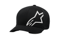 Alpinestars Corp Shift 2 Curved Bill Hat, gorra de béisbol negra, logotipo grande blanco bordado en la parte frontal izquierda, visera curva, gorra deportiva Flexfit