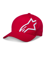 Gorra Alpinestars Corp Shift 2 de visera curva, roja, con un gran logotipo blanco bordado en 3D en el lateral, corona estructurada y visera curva, accesorio casual de motorsport