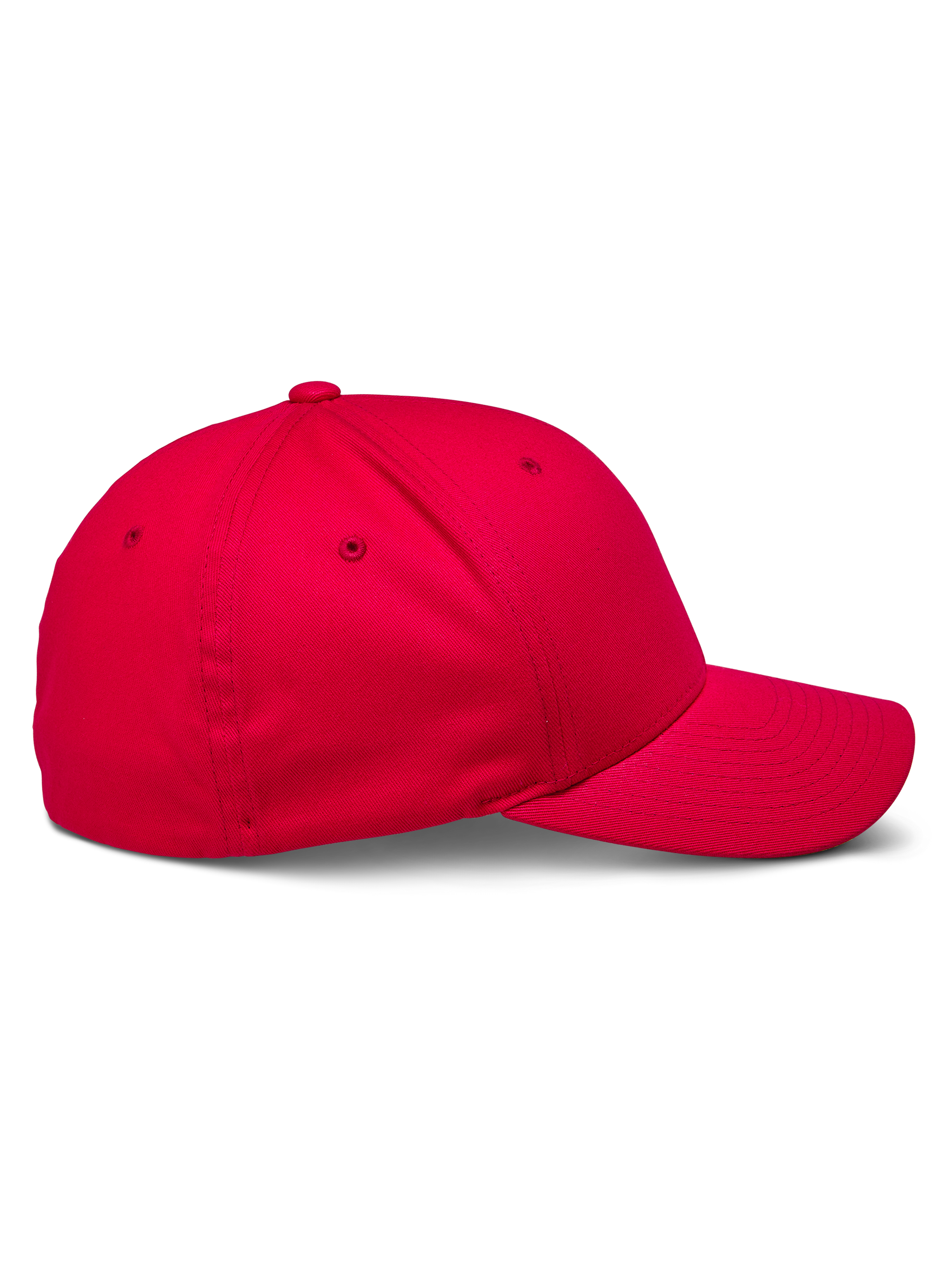 Alpinestars Corp Shift 2 Curved Brim Cap, roja, vista de perfil lateral que muestra una corona estructurada y visera curva, tejido de sarga elástica, accesorio para la cabeza casual inspirado en el automovilismo