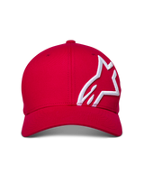 Gorra Alpinestars Corp Shift 2 con visera curva, roja, logotipo blanco bordado en 3D en el panel lateral, corona estructurada, visera curva, estilo urbano casual de automovilismo