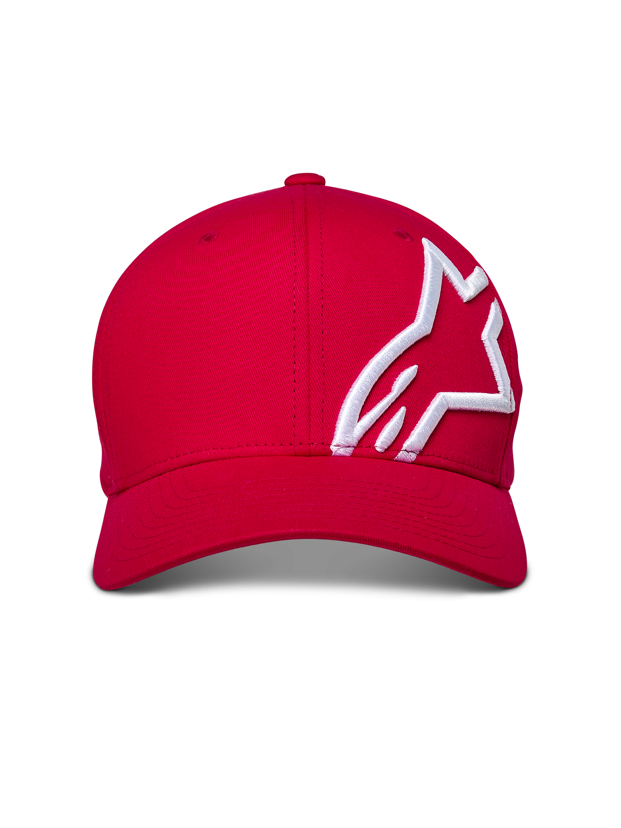 Gorra Alpinestars Corp Shift 2 con visera curva, roja, logotipo blanco bordado en 3D en el panel lateral, corona estructurada, visera curva, estilo urbano casual de automovilismo