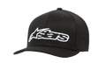 Gorra Alpinestars Blaze Flexfit, gorra de béisbol negra con logotipo bordado en 3D blanco, visera curva, corona estructurada de seis paneles con ojales de ventilación, accesorio casual de estilo motorsport