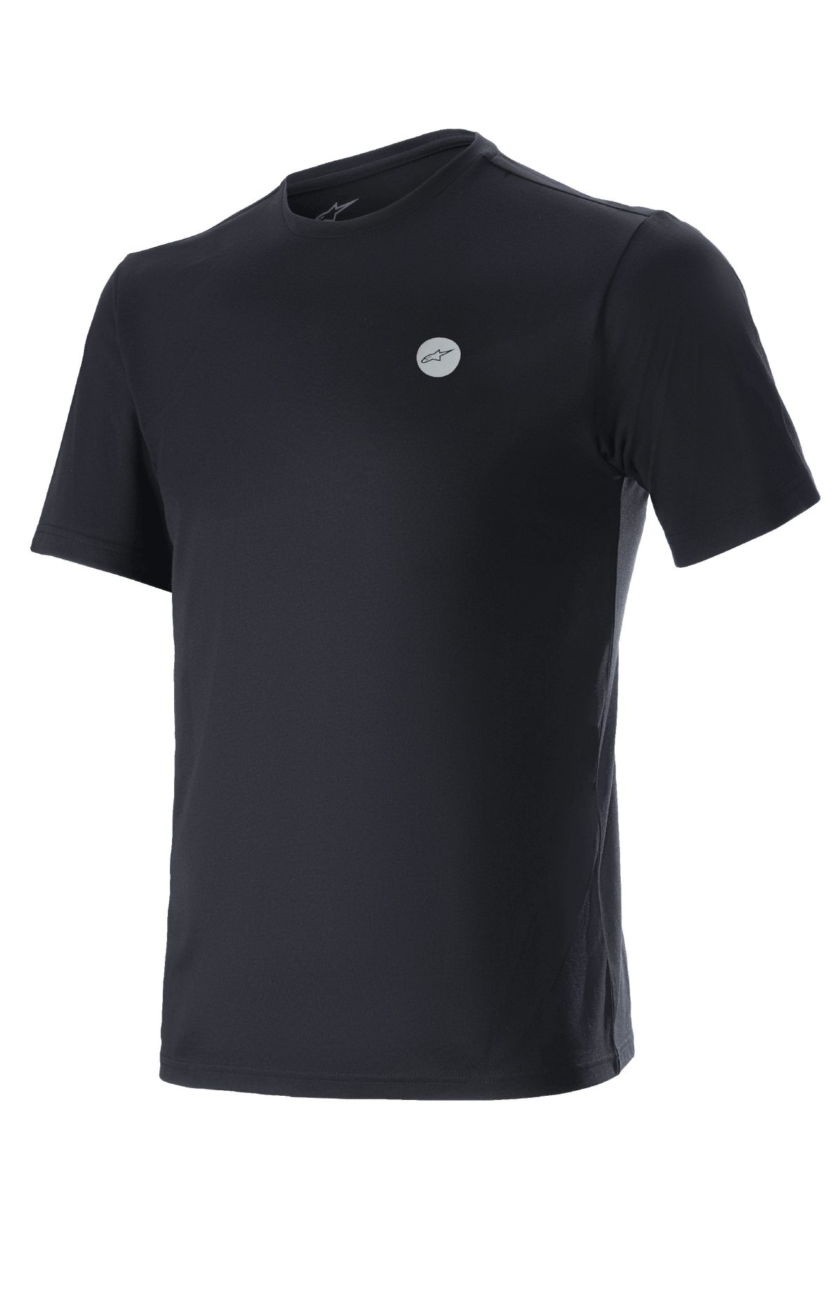 Alpinestars Dot Tech Tee, camiseta de manga corta, negra, pequeño logo circular con la estrella de Alpinestars en el pecho, ropa técnica de MTB
